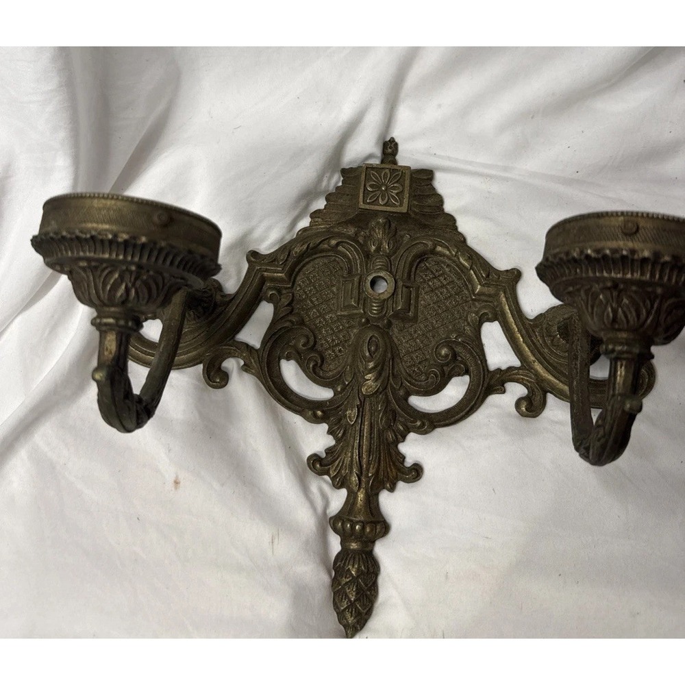 Antique 19th Century Neoclassical Ornate Bronze Double Arm Light Candle Sconce